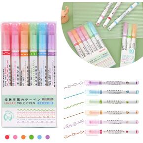 مجموعة أقلام تمييز منحنية، 6 ألوان أقلام منحنية متدفقة وعلامات تمييز، قلم تمييز منحنى للأطفال المراهقين البالغين، رائع لتزيين كتب التلوين وكتابة سجل القصاصات in Kuwait