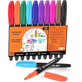 Shuttle Art Wet Erase Markers, 12 Colors 1mm Fine Tip Overhead Projectors Transparency Smudge-Free Markers, Works for Laminated Calendars Whiteboard Schedule Glass, Wipe with Water
