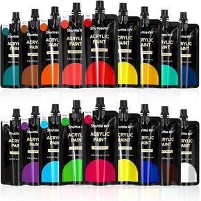 Shuttle Art Acrylic Paint, 18 Colors Acrylic Paint Pouches (120ml/4.06oz), Artist Grade Acrylic Paint Set, Rich Pigments, Non-Toxic for Artists, Beginners and Kids on Rocks Crafts Canvas Wood Ceramic