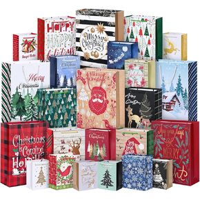 24Pack Christmas Gift Bags Assorted Sizes, Christmas Bags for Gifts Bulk, Christmas Paper Bags with Handle, Holiday Gift Bags for Christmas Presents Xmas Party（6 Jumbo,6 Large,6 Medium,6 Small）