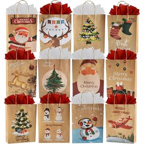 Beliiant 24 Pack Christmas Gift Bags With Handles,24 Tissue Papers And 24 Christmas Gift Tags,Assorted Sizes Gift Bag Bulk Set For Xmas Holiday Party Favor Presents (6 Jumbo,6 Large,6 Medium,6 Small)