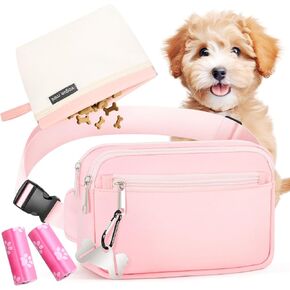 Dog Treat Pouch & Dog Walking Bag,Removable Treat Pouches for Pet Training,Stylish Puppy Walking Fanny Pack with Used Waste Bag Holder,Black