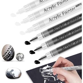 Acrylic Paint Pens, Acrylic Paint Marker for Rock, Wood, Glass, Egg, Shoe,Metal and Ceramic, Fabric, 0.7mm Fine Point Paint Pens, Water Based Art decorating kit (white & Black)