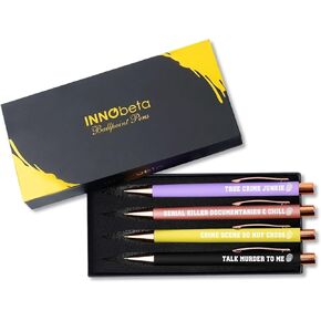 InnoBeta True Crime Gifts, Ballpoint Pen Set of 4, Gift Ideas for Crime Lovers, True Crime Podcast, Junkie, Women