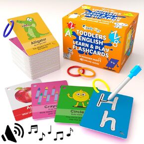 Toddlers English Phonics Flash Cards - Sight Words Flash Cards for Kindergarten - Shapes, Animals, Fruits, Colors, Numbers, & ABC Flashcards for Toddlers Age 3+