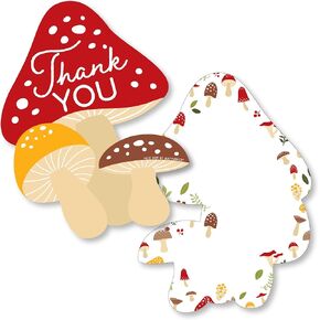 Big Dot of Happiness Wild Mushrooms - Shaped Thank You Cards - Red Toadstool Party Thank You Note Cards with Envelopes - Set of 12