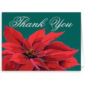 Stonehouse Collection | Holiday Poinsettia Thank You Boxed Note Card | 10 Holiday Thank You Cards & Envelopes | Christmas Thank You Notes (Standard)