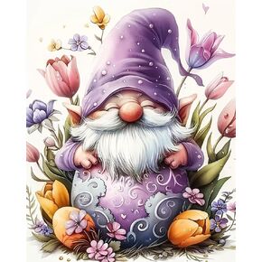Gnome in Tulips Paint by Numbers The Little Gnome and Flowers Painting by Number on Canvas Purple Tulips Painting with Brushes Acrylic Paints for Adults and Beginners 16x20 Inch（Without Frame）