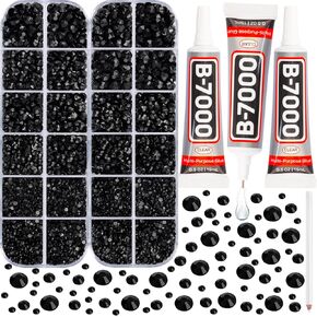 b7000 Glue with 11000Pcs Multicolored Rhinestones Flatback for Crafts Clothing Clothes Fabric Crafting Tumblers, Bedazzler Kit with Multi Colorful Gems Rainbow Flat Back Crystal 2-5mm Assorted Colored