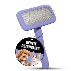 Tauro Pro Line Wooden Deshedding Dog Brush for Long Goldendoodle, Labradoodle & Poodle Hair - Purple Slicker Brush for Dog & Cat Grooming - Rectangular Flexible Cushion & Non-Slip Grip, S
