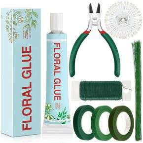 WILLBOND Floral Arrangement Kit Include 50ml Floral Adhesive Floral Glue for Fresh Flowers Floral Tape with Wire Cutter 26 Gauge Stem Wire 22 Gauge Paddle Wire for Flower Bouquet Florist Supplies