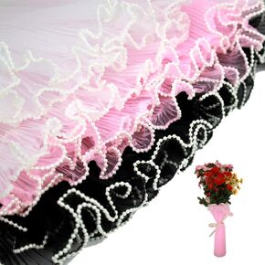 3PCS Flower Wrapping Mesh Paper 4.37 Yards Pearl Edge Bouquet Packaging Paper，Mesh Flower Wrapping Paper for Party Favor Decor, Florist Supplies Wedding Gift Packaging
