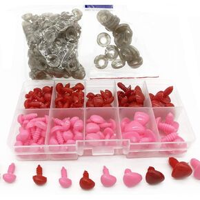 130PCS D-Shape 5 Sizes 8-16mm Plastic Safety Noses Eyes with Washers for Bear Doll Animal Puppet Crafts DIY Sewing Crafting Buttons (Pink/Red)