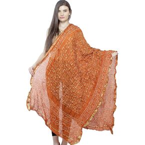 Exotic India Bandhani Tie-Dye Gharchola Dupatta from Jodhpur with Golden Thread Weave in Kuwait