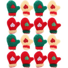 TEHAUX 16pcs Mini Christmas Knit Gloves, Christmas Mittens Christmas Tree Glove Santa Glove Christmas Doll Gloves Mini Christmas Stockings Christmas Tree Ornament Xmas Felt Mittens for Crafts