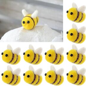 10 PCS Wool Felt Bee Yellow Cute Bumble Bee Craft Ball Mini Craft Supplies Decoration Party Favors DIY Craft Birthday Christmas Party Accessory