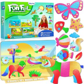 AluAbi Foil Art Kit for Kids - Foil Fun Animals, No Mess Art Fun Craft Kits, DIY Creative Activity Travel Toys, Christmas Crafts Games, Gifts for Girls & Boys Ages 4, 5, 6, 7, 8, 9,10