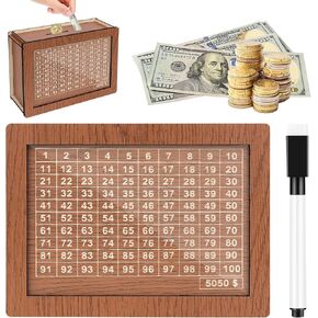 10000 Savings Challenge Box 10k Wooden Money Saving Box for 10000 5000 4000 3000 2000 1000 800 500 Cash Valut kakeibo Piggy Bank for Adults Kids Boys Girls No Assembly Required