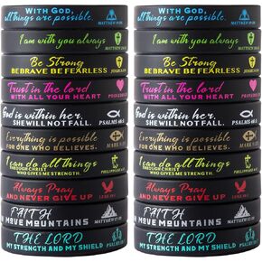 Bible Verse Bracelets – 20 Pcs Silicone Bracelets Bulk Jesus Bracelets – Cute Christian Bracelet Colored Wristbands – Comfortable and Lightweight – Perfect Religious Gifts for Men, Women