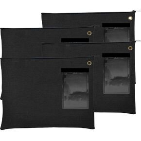 BankSupplies Canvas Zipper Bags | 14W x 11H | Set of 4 | Large Storage Bags | Grommet for Zip Tie & Padlock | 5W x 3H Framed Cardholder | Zipper Closure | Bank Bags