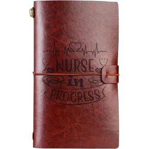 Funny College Nursing Student Gifts for Women, School Student Gifts Journal, 7.8"x5" Leather Embossed Refillable Notebook, Best gift for Christmas, Birthday, End of Year - Nurse in Progress