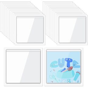 80 Pcs Self Adhesive Display Pockets 3.5 x 3.5 Inch Square Label Pockets Label Holder Index Card Library Pockets for Home Office School Classroom. (Clear)