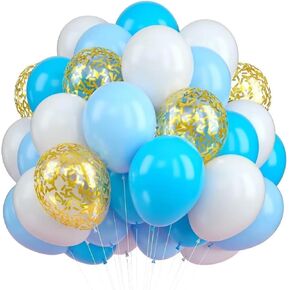 Blue and Green Balloons, 12 Inch Navy Blue Dark Green Balloons, Fruit Green Teal Blue White Latex Balloons with Blue Green Confetti Balloon for Birthday Football Video Game Jungle Dinosaur Theme Party