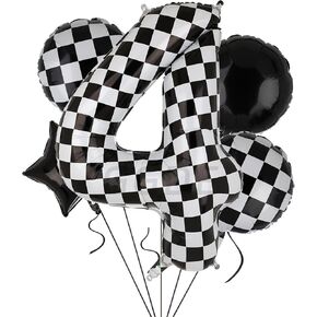 40 Inch Checkered Number Balloon 3 Black and White Race Car Birthday Balloons Baby Hippie Smile Party Shower Boys 3rd Birthday Race Car Theme Party Decor Supplies 5 Pcs