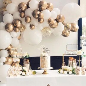 White and Gold Balloons Garland Arch Kit, 130Pcs White Metallic Gold Confetti Balloon with Star Foil Balloons for Birthday Wedding Engagements Graduation Baby Shower Anniversary Party Decorations