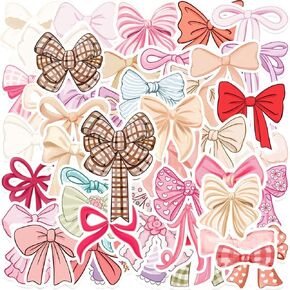 100Pcs Coquette Bows Stickers,Monogram Decal Vintage Aesthetic Stickers,Vinyl Waterproof Pink Bows Stickers,for Water Bottle Laptop Phone Journal,Gifts for Kid Girl Women