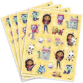 Unique Yellow Paper Gabby Dollhouse Stickers Sheet Favors, (Pack of 4) Assorted Perfect Sticker Sheet for Gabby's Dollhouse Themed Party Handouts, Kids' Party Decor & Creative Fun