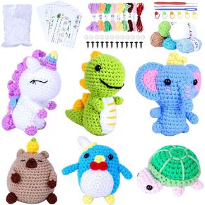 BOLDNOVA Crochet Kit for Beginners Kids and Adults, Knitting Kit for Beginners with 6 Pcs Crochet Animal Kit for Beginners in Step by Step Video Tutorials, Beginner Crochet Kit for Adults and Kids