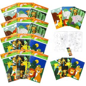 TINYMILLS Safari Zoo Animals Coloring Book for Kids with 12 Coloring Books and 48 Crayons Fun Jungle Book Animals Birthday Party Supplies Zoo Party Favor Bag Fillers