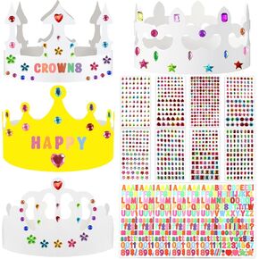 38 Pcs White Paper Crowns DIY Birthday Party Crowns for Kids, Crown Party Favors Hats Decorating Kit with Number Letters Diamond Stickers for Princess Prince Birthday Party Supplies