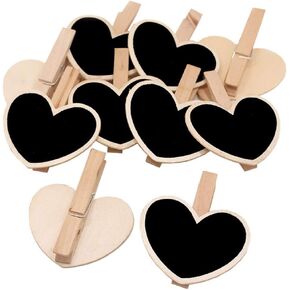 15pcs Mini Heart-Shaped Chalkboard Blackboard with Wooden Clip Chalkboard Tags Message Board Signs with Peg for Wedding Party Memo Note Taking Food Label