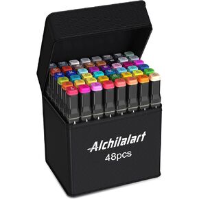 alchilalart 80-Colors Alcohol Based Markers, Alcohol Markers Set, Dual Tip Alcohol Sketching Drawing Markers Animation for Adults Kids