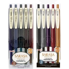 Zebra Sarasa Clip 0.5 Retractable Gel Ink Pen, Rubber Grip, 0.5 mm, Vintage Colors, 10 Color Bundle (JJ15-5C-VI+JJ15-5C-VI2)