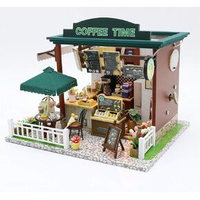 CRIOLPO DIY Miniature House Kit, Tiny House Coffee Shop With Furniture, DIY Doll House Miniature Kit For Adults, Mini House Building Kit, 3d Wooden Craft Mini Model Kit, Birthday Home Decor -Time Cafe