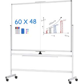 maxtek Rolling Whiteboard, 72x40 Large Double-Sided White Board Dry Erase on Wheels, Giant Magnetic White Board Standing for Office, School, Home Office, Homeschool(72 x 40)