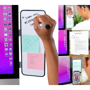 Removable Multi-Use Laptop and Monitor Memo Board; 11.8" x 4.3" Magnetic Whiteboard, White Brackets, Marker, Mirror, and 4 Magnets Included; Document Holder; Small Dry Erase Board; Sticky Note Holder
