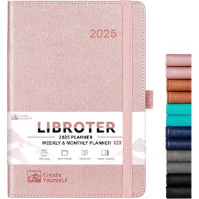 2025 Planner - Planner 2025, 2025 Planner Weekly and Monthly, Jan. 2025 - Dec. 2025, 5.7'' x 8.4'', Thick Paper, Leather Cover, Pen Holder, Back Pocket, Perfect Daily Organizer - Rose Gold
