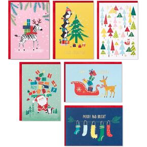 Hallmark Boxed Christmas Cards Assortment, Colorful Vintage (6 Designs, 24 Cards with Envelopes)