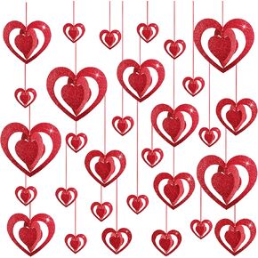 Deloky Valentine's Day Heart Hanging Foil Decorations- Swirl Red Heart Ornaments- 3D Heart Garland Ornament for Valentine's Day Tree and Wedding Anniversary Party Decorations