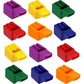 Tribello Building Block Shaped Whistles – Colorful Party Favors & Decor for Brick Block-Themed Celebrations Pack of 12