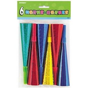 Vibrant Multicolor Prismatic Cardstock Horns - (6 Ct) - Perfect for Celebrations & Events