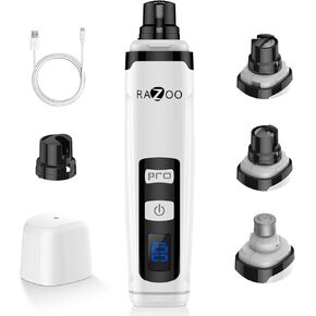 Razoo Dog Nail Grinder, Upgrade 2-Speed LCD Nail Clippers for Dogs, Rechargeable with Low Noise and Painless Dog Nail Grinder for Large Dogs & Cats, White