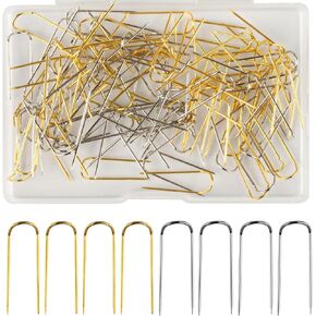 100 Pcs U Shaped Fork Pins for Sewing U-pins Fork Pins, Double Blocking Pins, Multipurpose Straight Pins for Fabric Quilting Sewing Jewelry Display Craft Making Needlecrafts Pins - Gold/Silver/0.9"