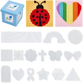 FREEBLOSS 30Pcs Mesh Plastic Canvas Sheets 15 Shapes Plastic Mesh Sheets for Crafts Needlepoint Canvas Mesh for Embroidery Crafting Knit Plastic Mesh Sheets for Coaster Making