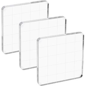 PATIKIL Acrylic Stamp Block, 3 Pack Stamping Block Square Shape with Lines Decorative Mounting Blocks Set for Scrapbooking DIY Crafts Card Making, 2x2