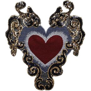Beaded Gold Sequin Paillette Heart Pattern Patches Embroidery Applique Badges Clothes Decorated Craft Sewing 1piece